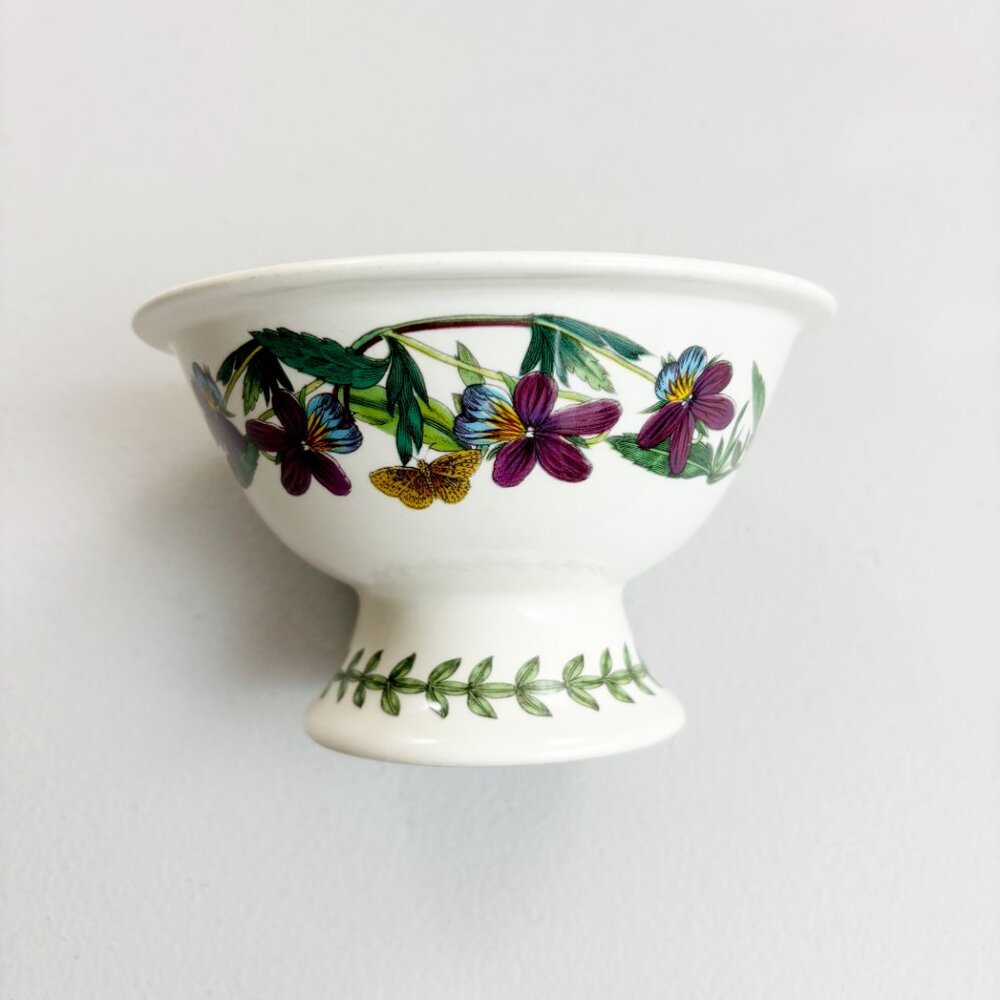 PORTMEIRION Botanic Gardens Compote Pedestal Dish Pansies Butterflies Sprin